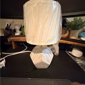 Modern Geometric Table Lamp with Cream Shade